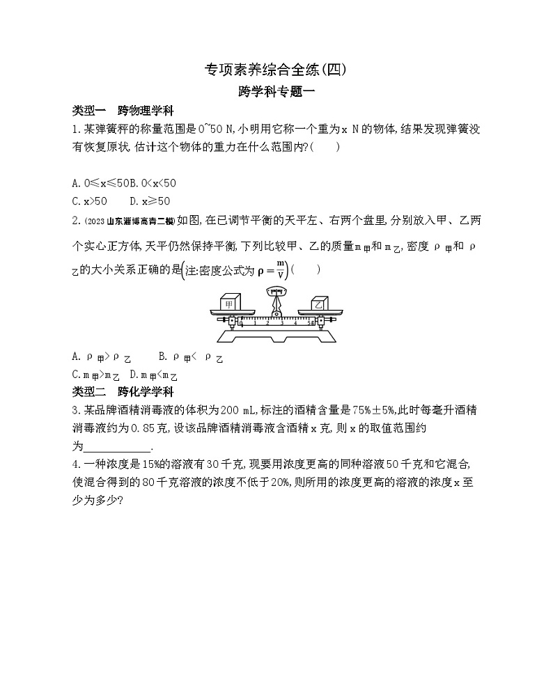 04-专项素养综合全练(四)跨学科专题一——2024年北京课改版数学七年级下册精品同步练习第1页