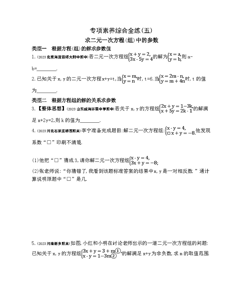 05-专项素养综合全练(五)求二元一次方程(组)中的参数——2024年北京课改版数学七年级下册精品同步练习01