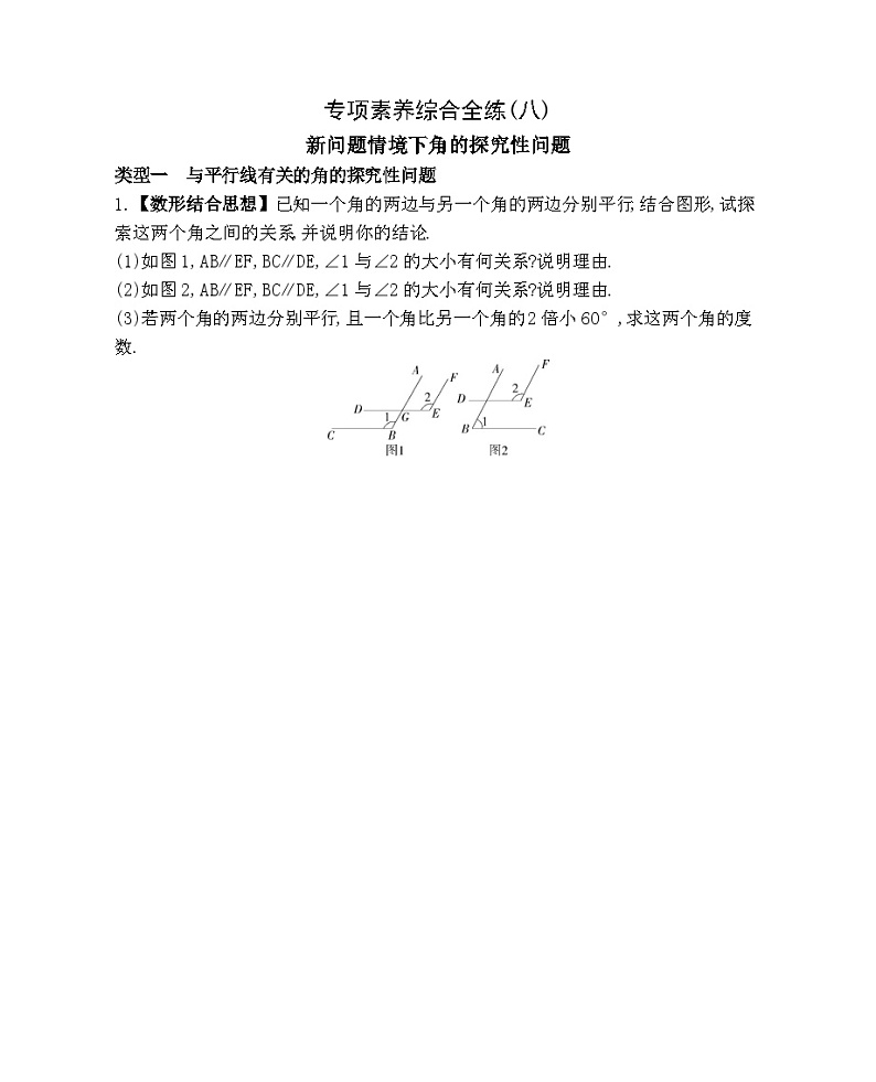 08-专项素养综合全练(八)新问题情境下角的探究性问题——2024年北京课改版数学七年级下册精品同步练习第1页