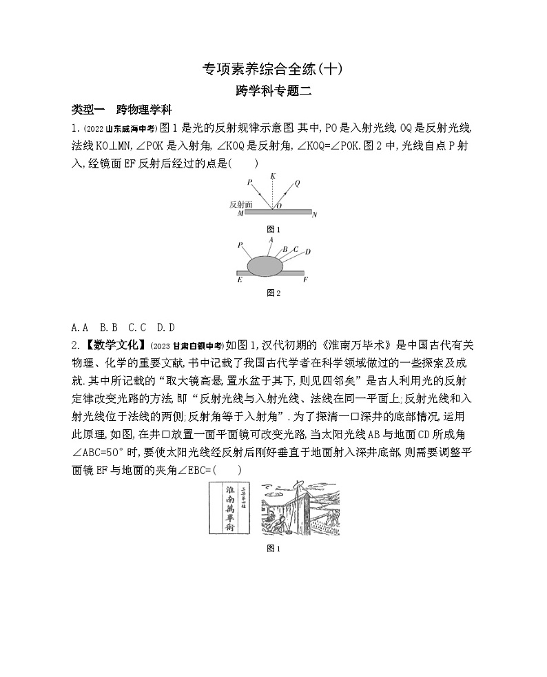 10-专项素养综合全练(十)跨学科专题二——2024年北京课改版数学七年级下册精品同步练习第1页