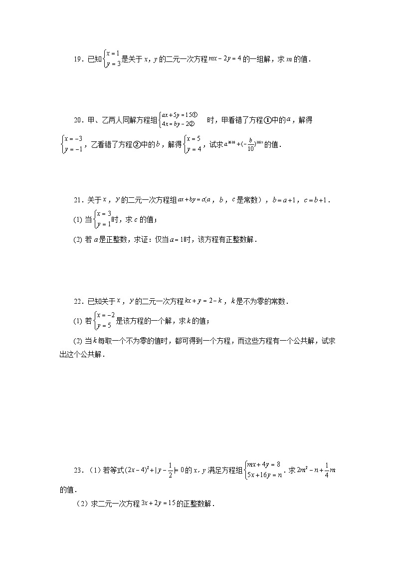 2.3 二元一次方程(组) 浙教版数学七年级下册基础知识讲与练巩固篇(含答案)第3页