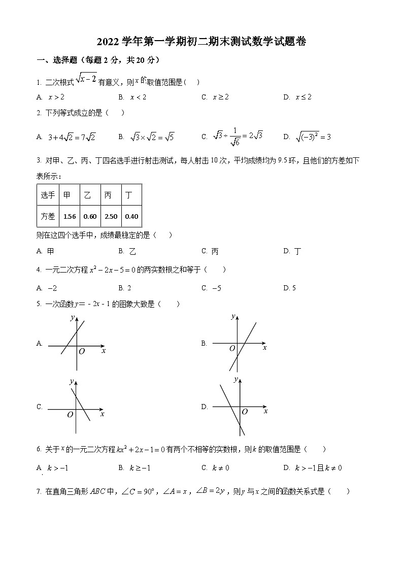 精品解析：浙江省宁波市鄞州区兴宁中学2022-2023学年八年级上学期期末数学试题（原卷版）第1页
