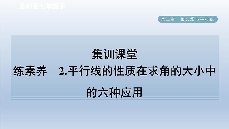 2024七下数学第二章相交线与平行线4用尺规作角练素养2平行线的性质在求角的大小中的六种应用课件（北师大版）01