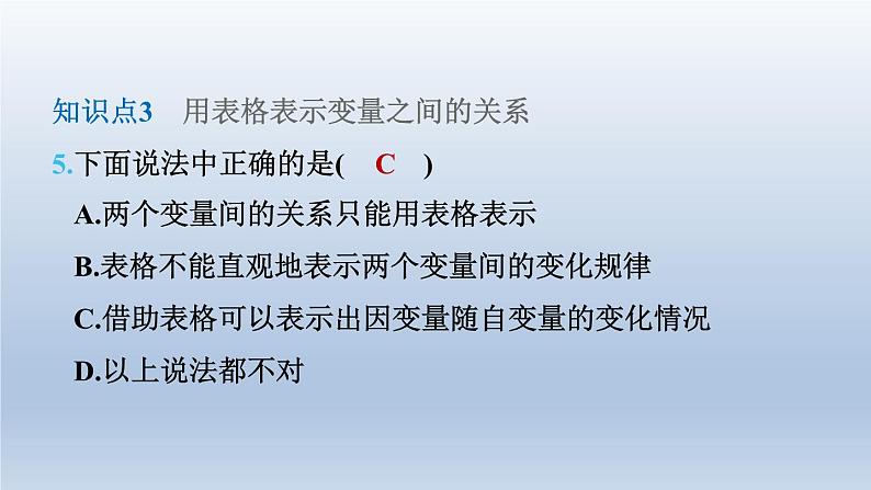 2024七下数学第三章变量之间的关系1用表格表示的变量间关系课件（北师大版）第8页