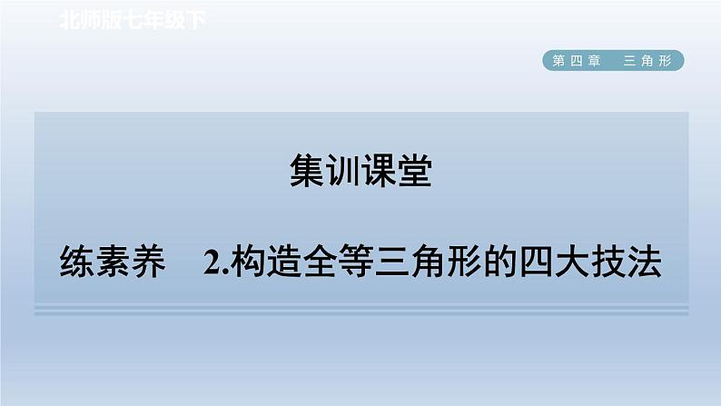 2024七下数学第四章三角形5利用三角形全等测距离练素养2构造全等三角形的四大技法课件（北师大版）第1页