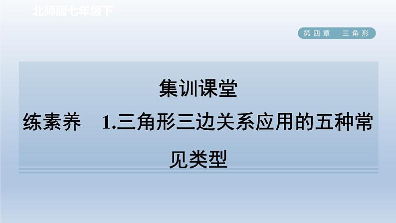 2024七下数学第四章三角形1认识三角形练素养1三角形三边关系应用的五种常见类型课件（北师大版）第1页