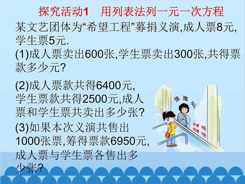 北师大版数学七年级上册 5.5 应用一元一次方程——“希望工程”义演课件06