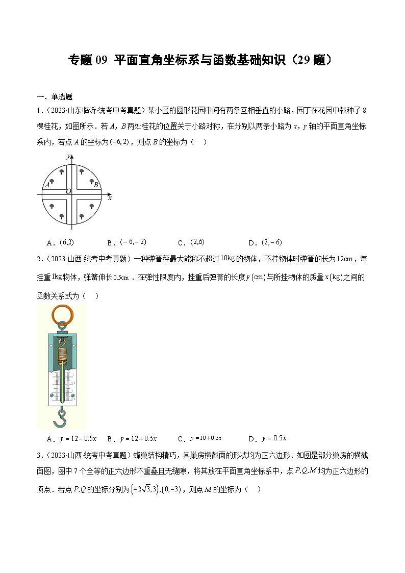 2023中考数学真题专项汇编特训 专题09平面直角坐标系与函数基础知识(共29题)(原卷版+解析)01