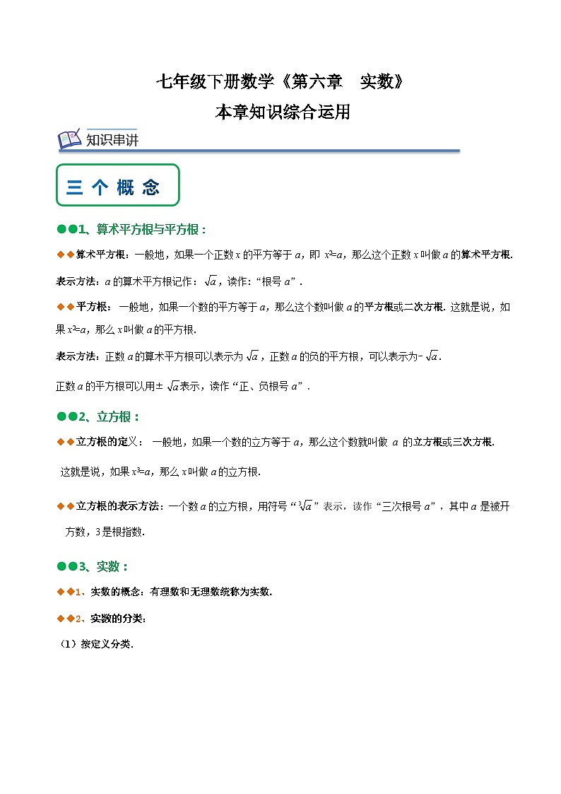人教版七年级数学下册同步精讲精练第六章实数知识串讲+热考题型(原卷版+解析)01