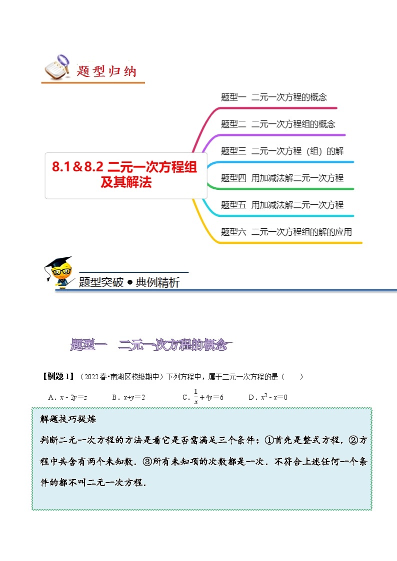 人教版七年级数学下册同步精讲精练8.1&8.2二元一次方程组及其解法(原卷版+解析)03