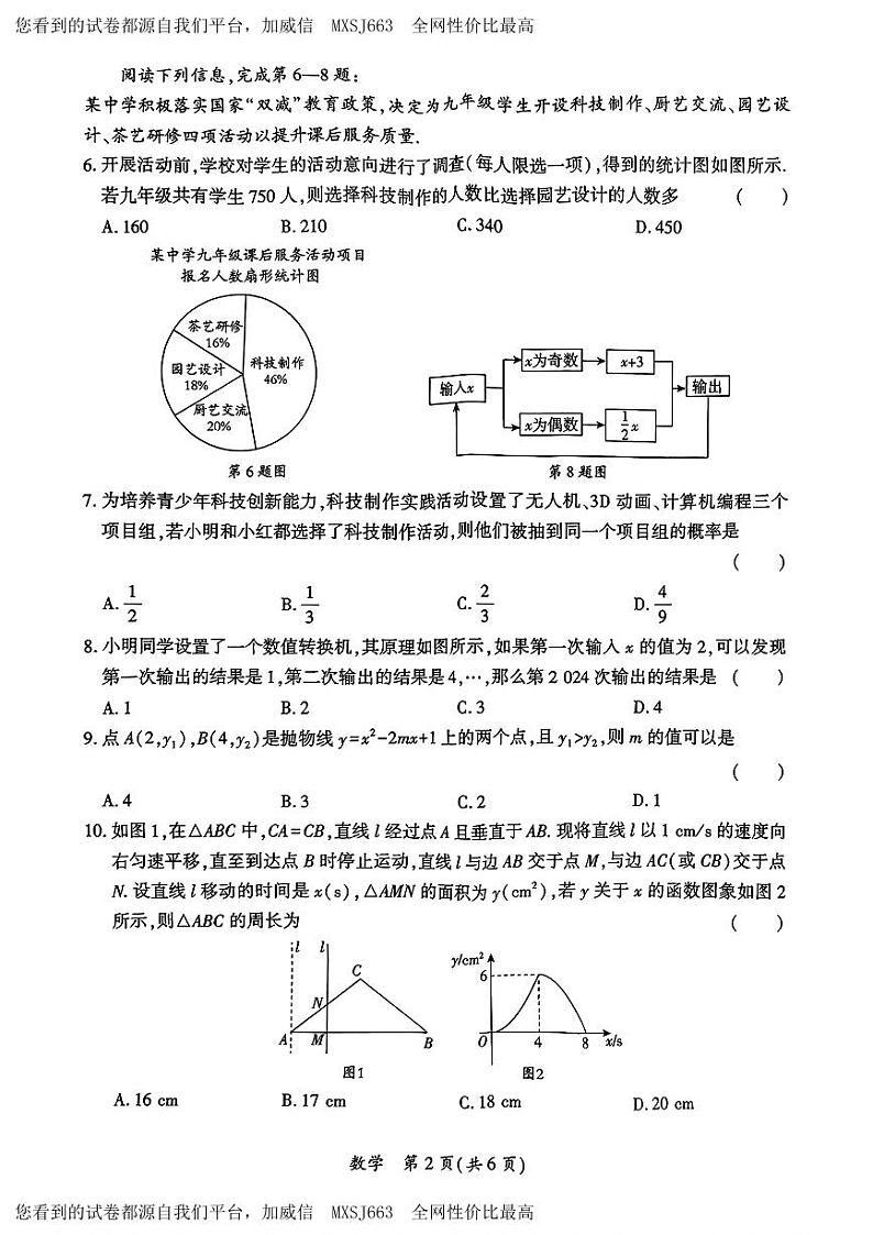 2024年河南省部分学校中考一模考试数学试题第2页