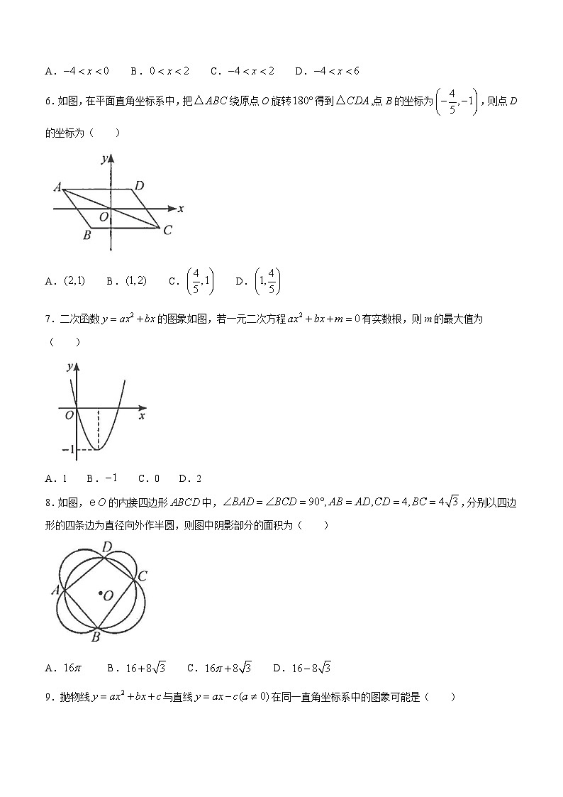 河南省焦作市武陟县2023-2024学年九年级上学期阶段性考试二数学试题02