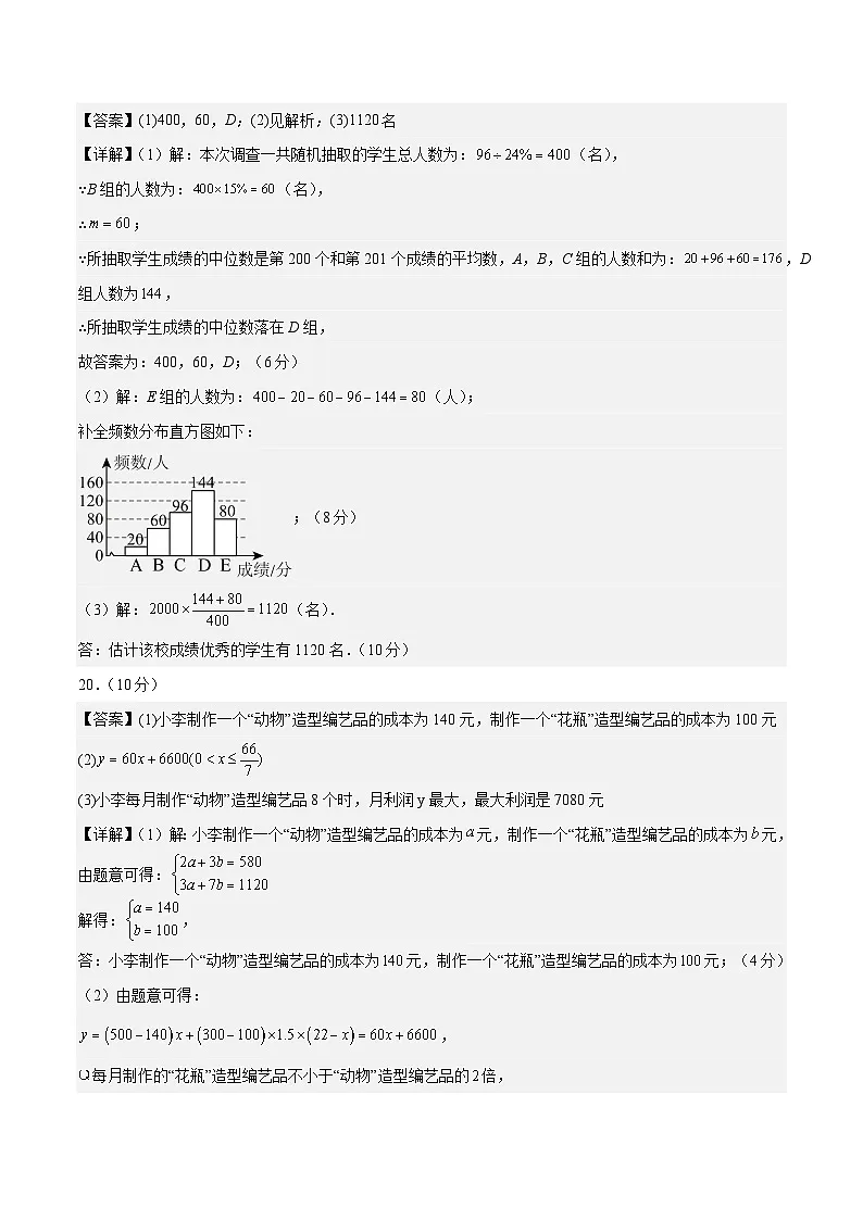 2024年初三中考第一次模拟考试试题：数学（新疆卷）（参考答案及评分标准）第3页