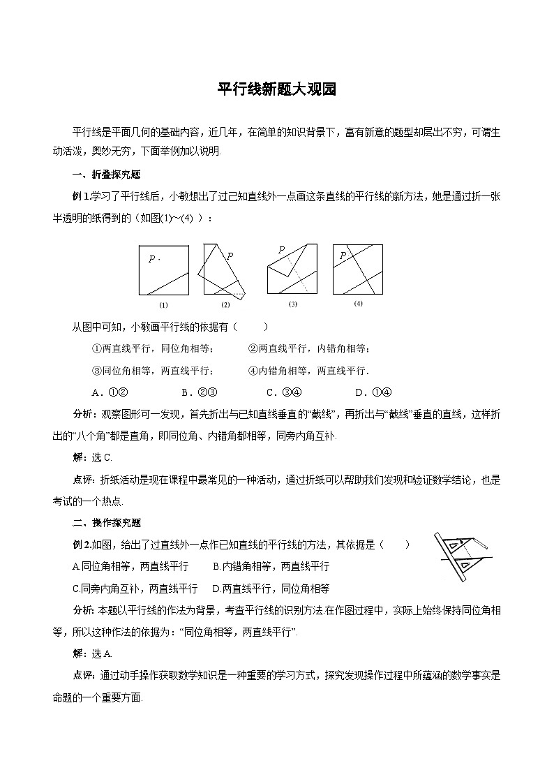 中考数学复习指导：平行线 新题大观园第1页