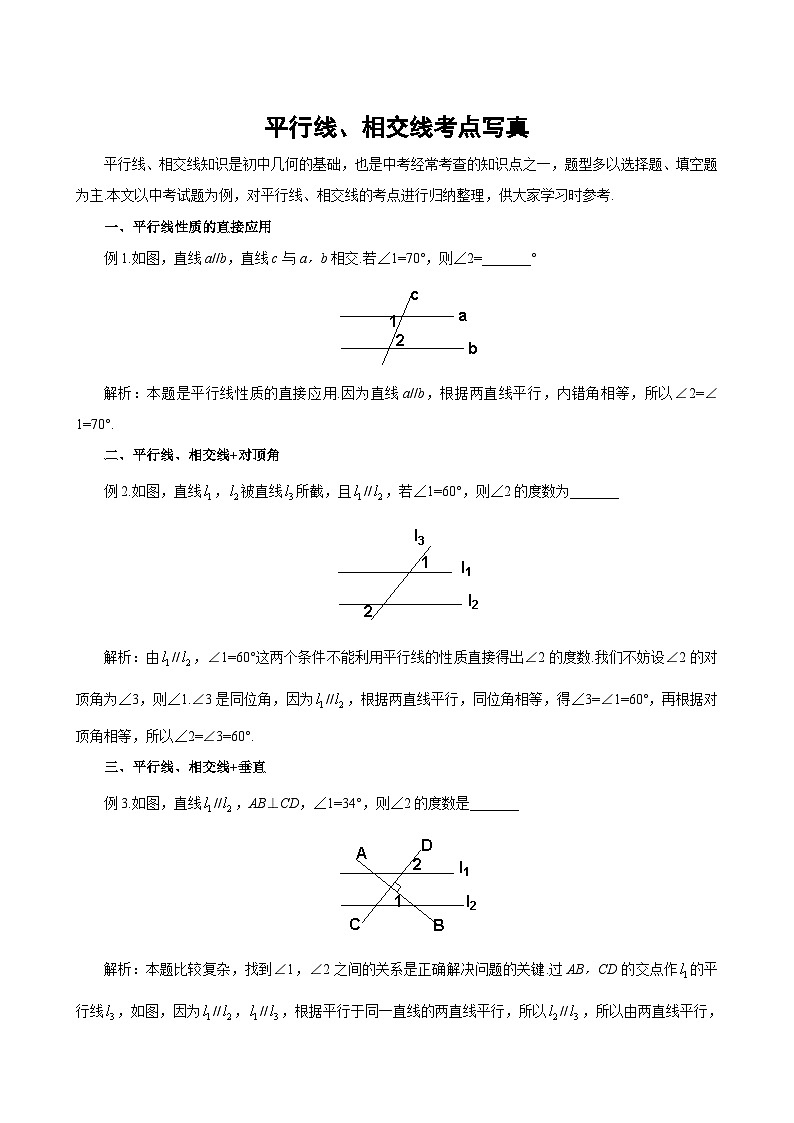 中考数学复习指导：平行线、相交线考点写真试题第1页