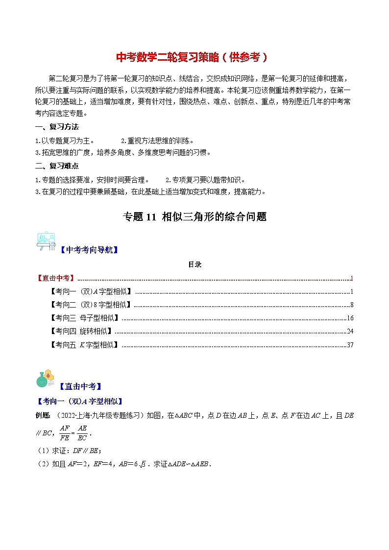 最新中考数学重难点与压轴题型训练（讲义） 专题11 相似三角形的综合问题（重点突围）01