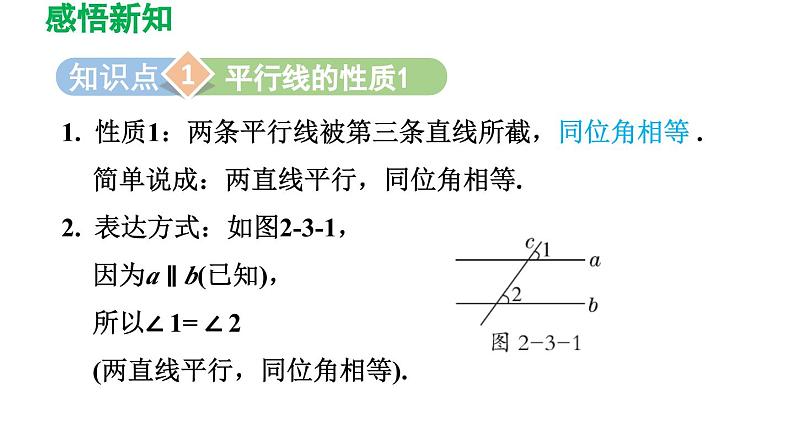 2.3+平行线的性质++++导学课件+++2023--2024学年北师大版七年级数学下册03