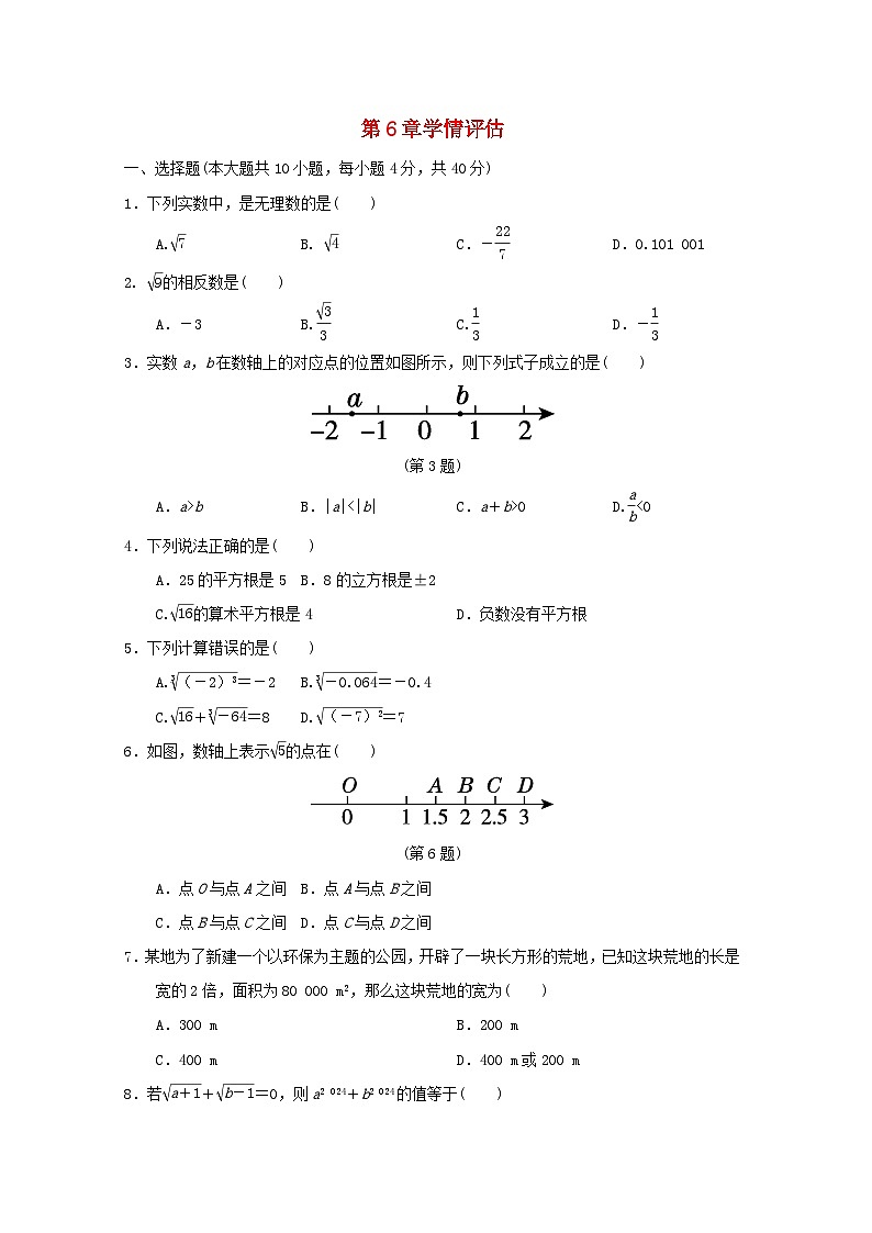 2024春七年级数学下册第6章实数学情评估试卷（安徽专版沪科版）01