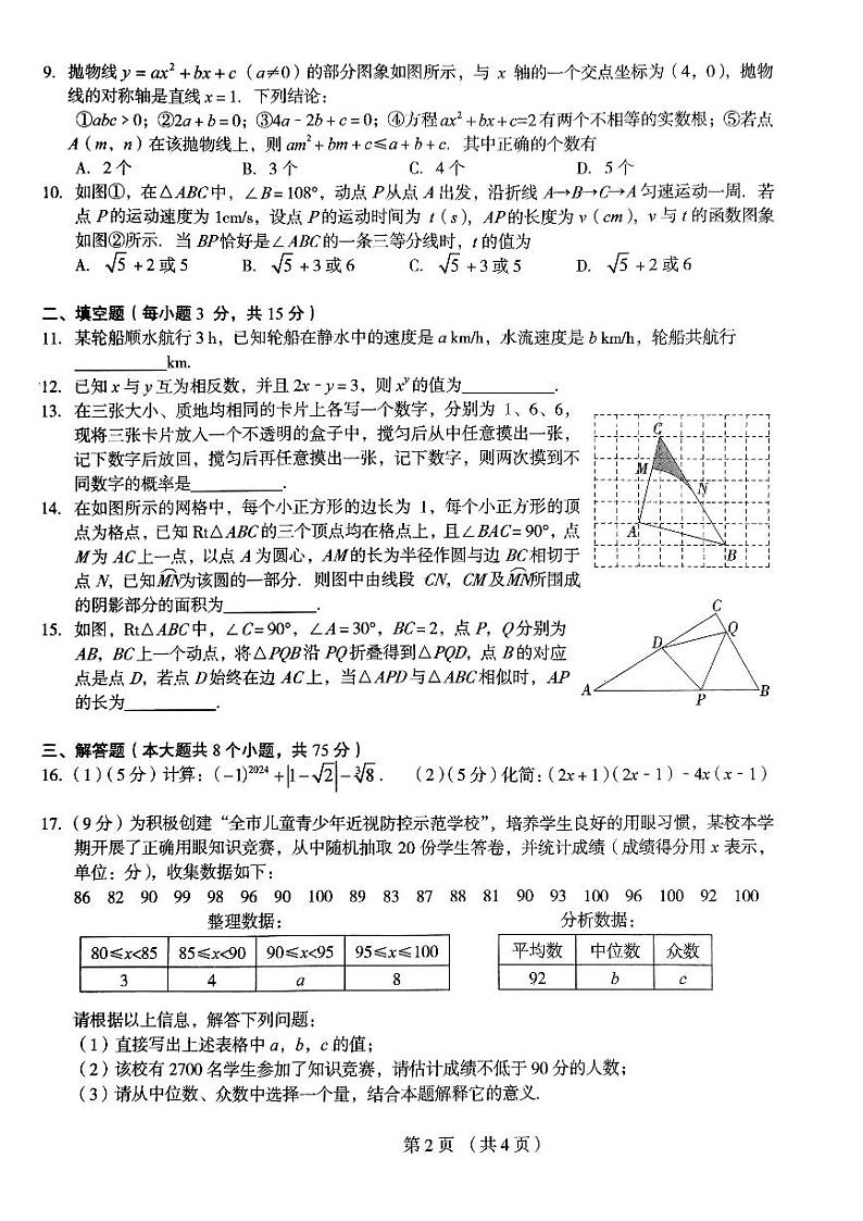 2024年河南省驻马店市驿城区中考一模数学试题02