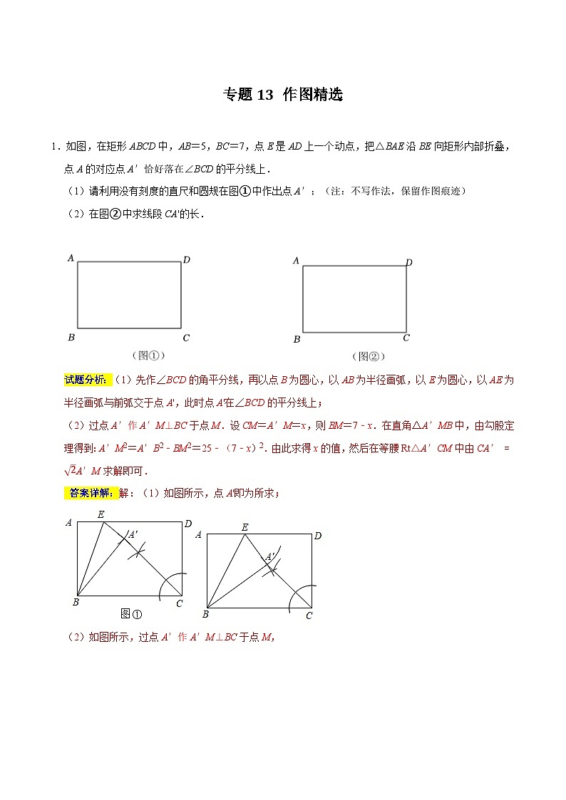 专题13 作图精选-2023-2024学年八年级数学下学期期末复习培优拔高（苏科版）01