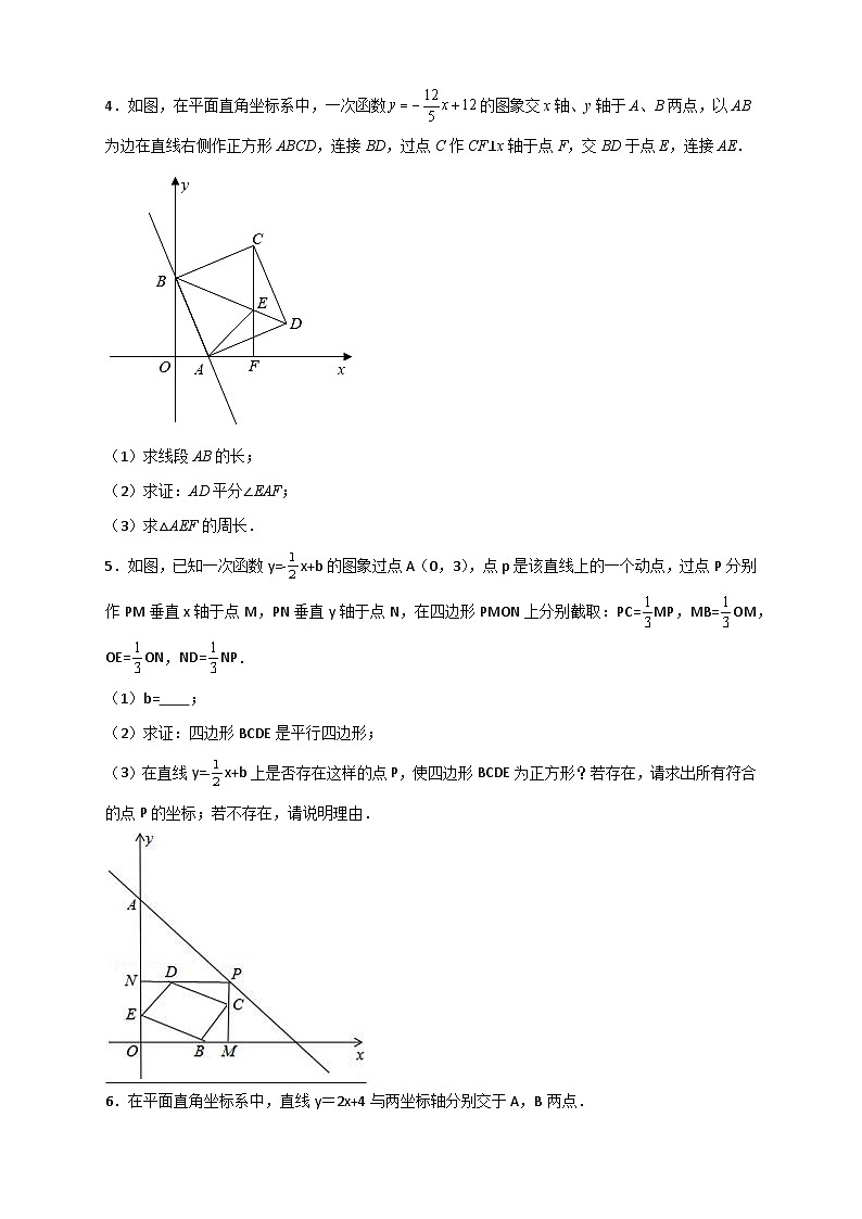 专题13 一次函数中的正方形（原卷版）第3页