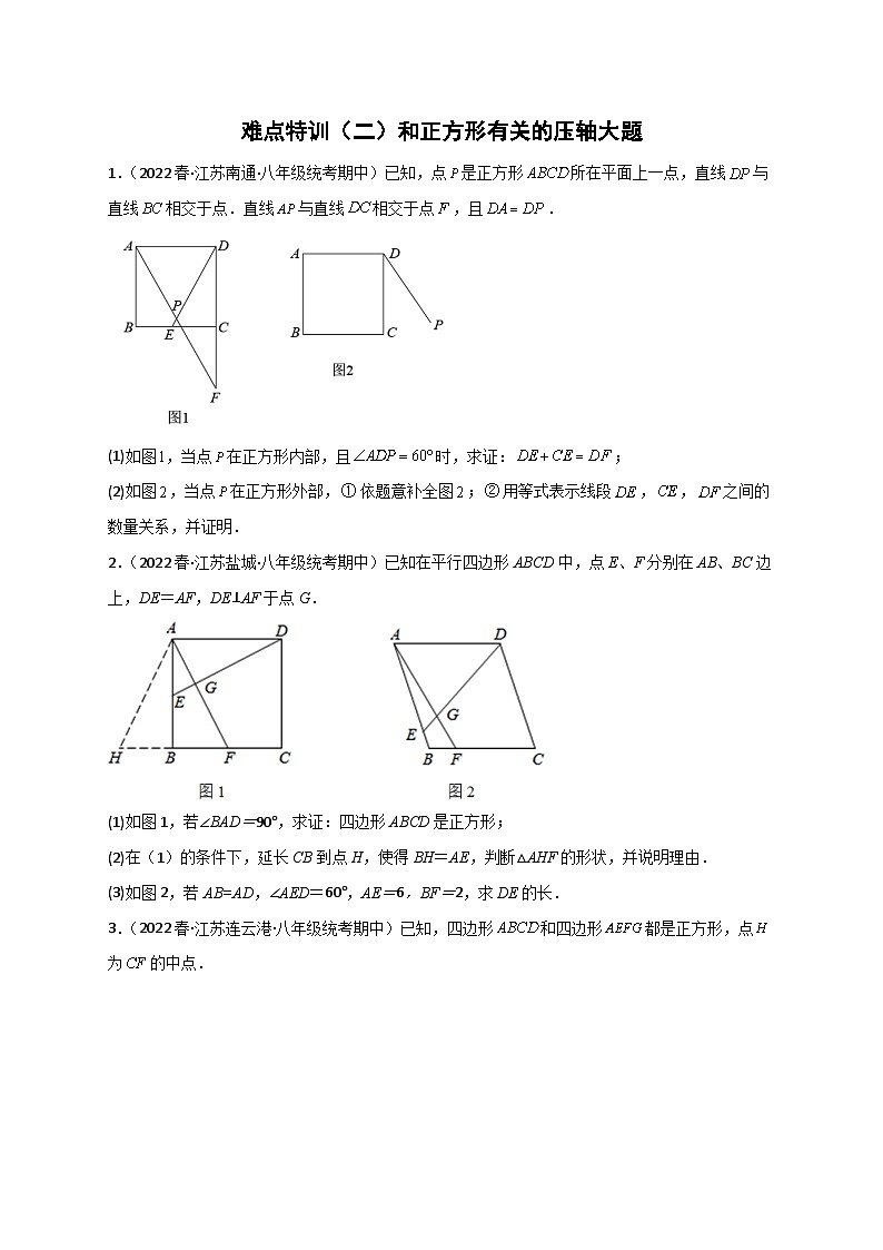 难点特训（二）和正方形有关的压轴大题-【微专题】2022-2023学年八年级数学下册常考点微专题提分精练（苏科版）01