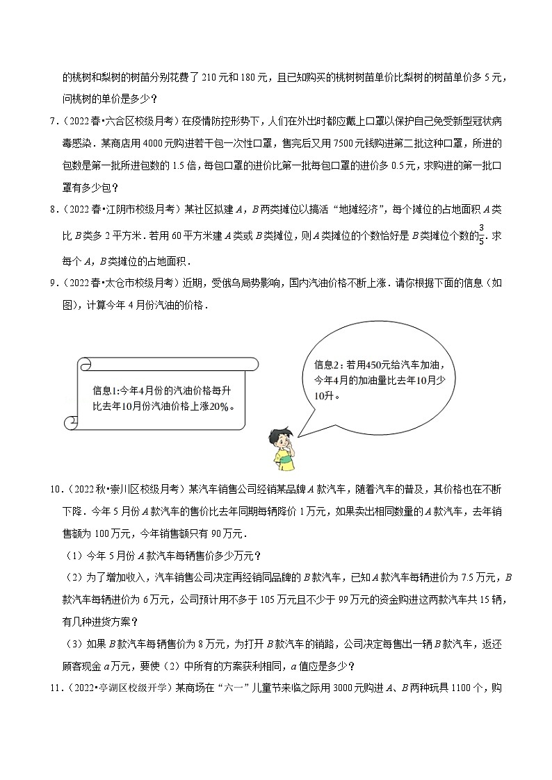 专题10.10分式方程的应用大题专练（重难点培优30题）-【拔尖特训】2022-2023学年八年级数学下册尖子生培优必刷题【苏科版】02