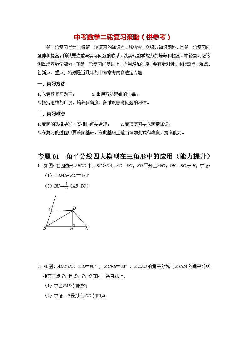 备战中考数学《重难点解读•专项训练》专题01 角平分线四大模型在三角形中的应用（能力提升）01