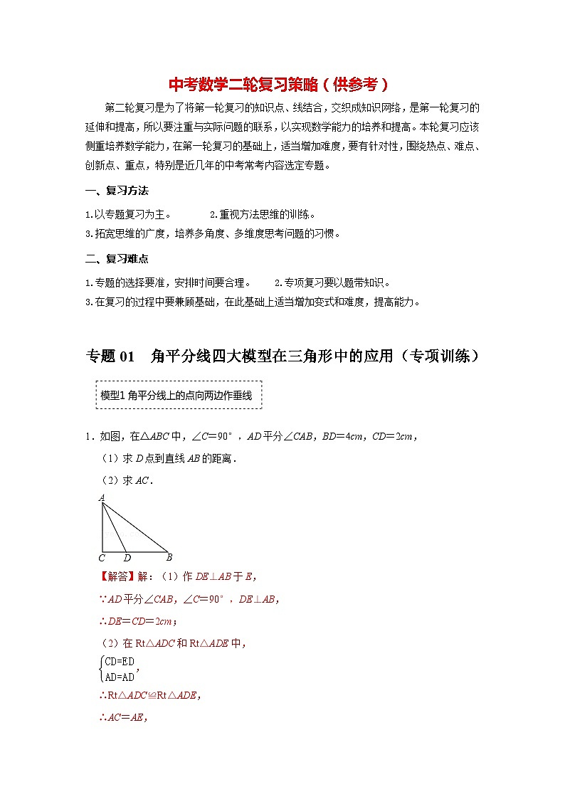 备战中考数学《重难点解读•专项训练》专题01 角平分线四大模型在三角形中的应用（专项训练）01