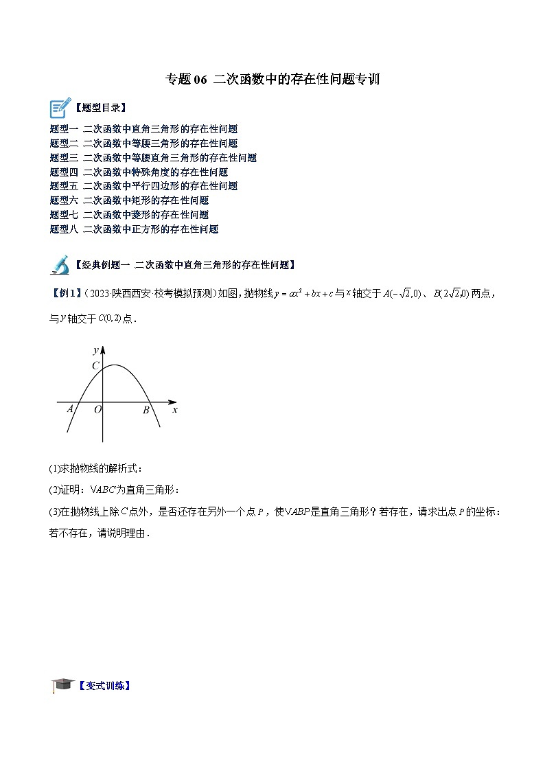 专题06 二次函数中的存在性问题专训-2023-2024学年九年级数学上册重难点高分突破（浙教版）01