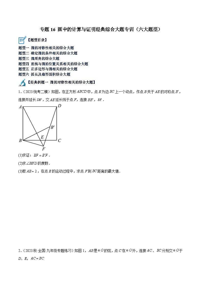 专题16 圆中的计算与证明经典综合大题专训（六大题型）-2023-2024学年九年级数学上册重难点高分突破（浙教版）01