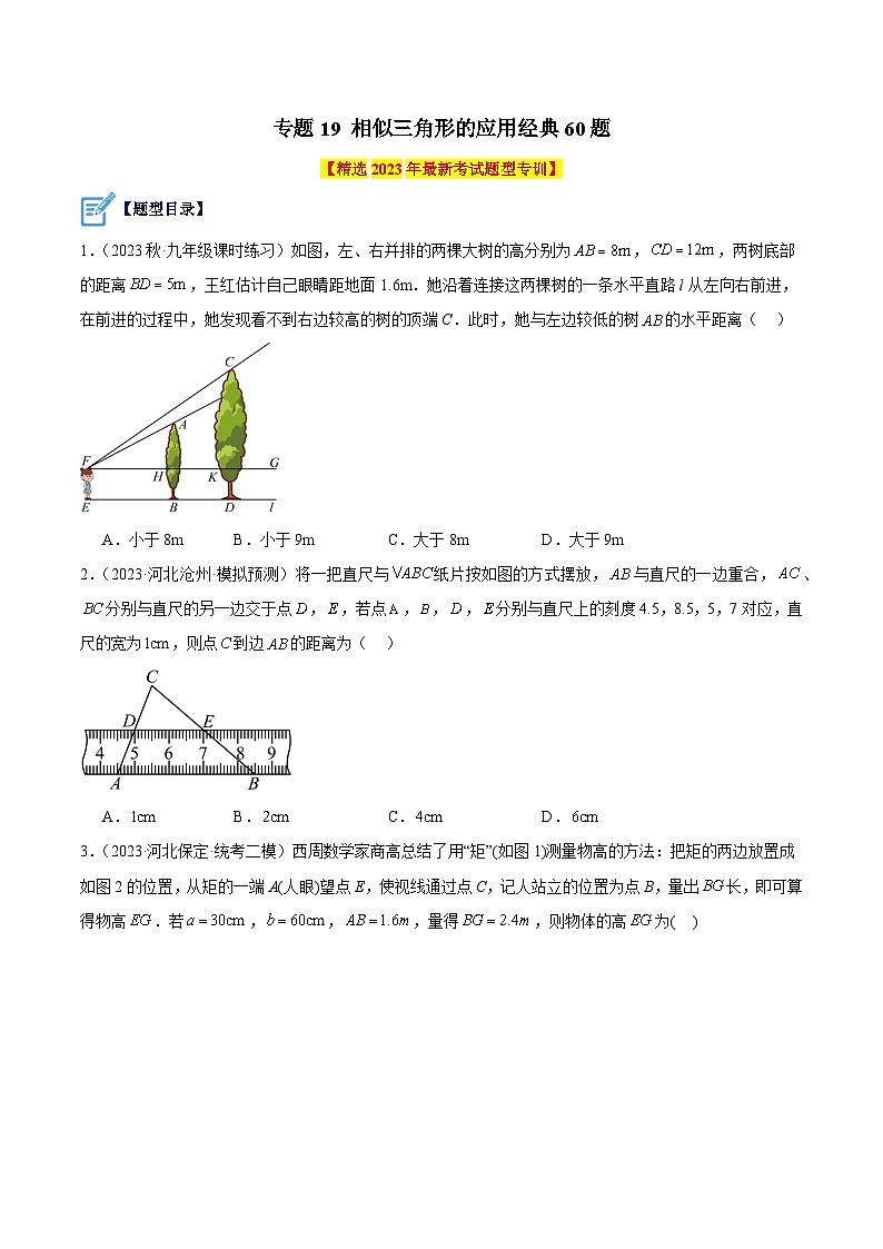 专题19 相似三角形的应用经典60题-2023-2024学年九年级数学上册重难点高分突破（浙教版）01