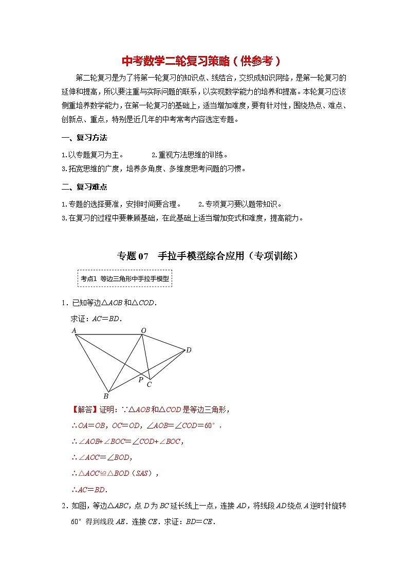 专题07 手拉手模型综合应用（专项训练）（解析版）第1页