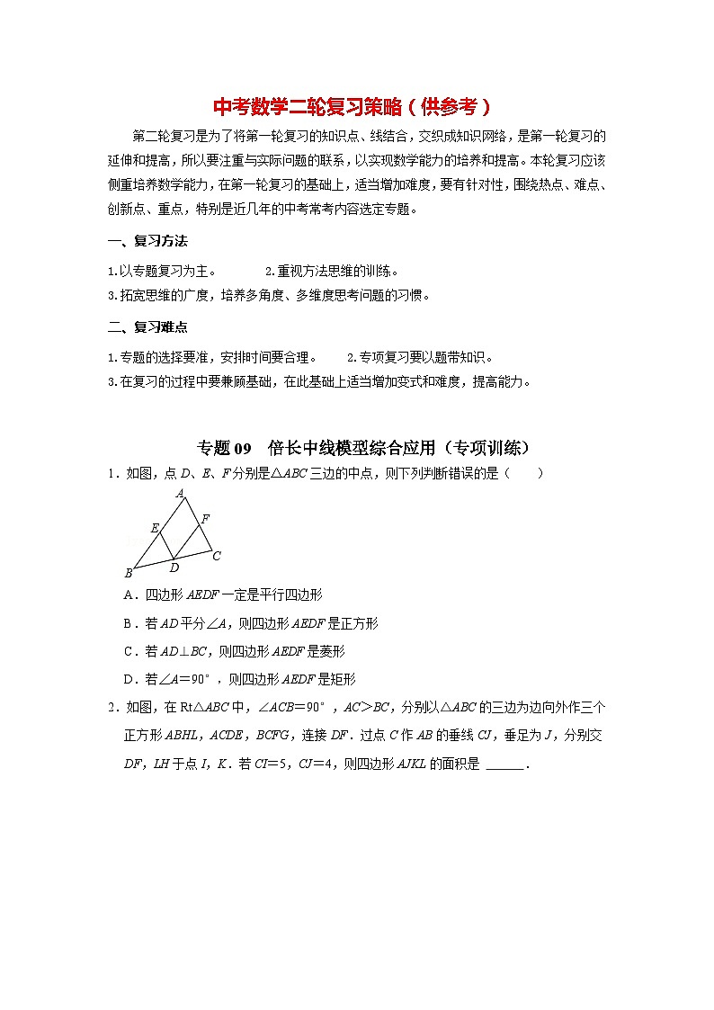专题09  倍长中线模型综合应用（专项训练）（原卷版）第1页