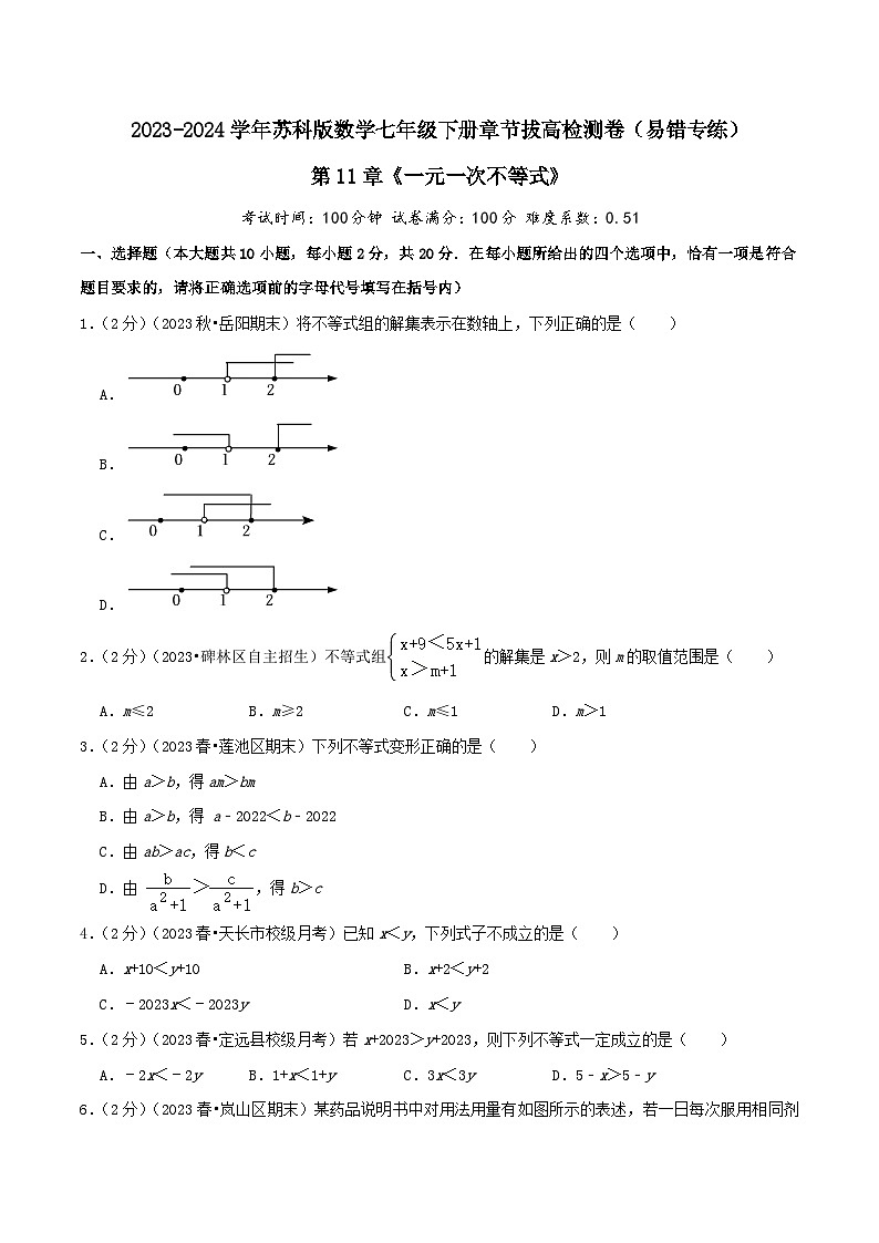 第11章《一元一次不等式》-2023-2024学年数学七年级下册章节复习讲练测（苏科版）01