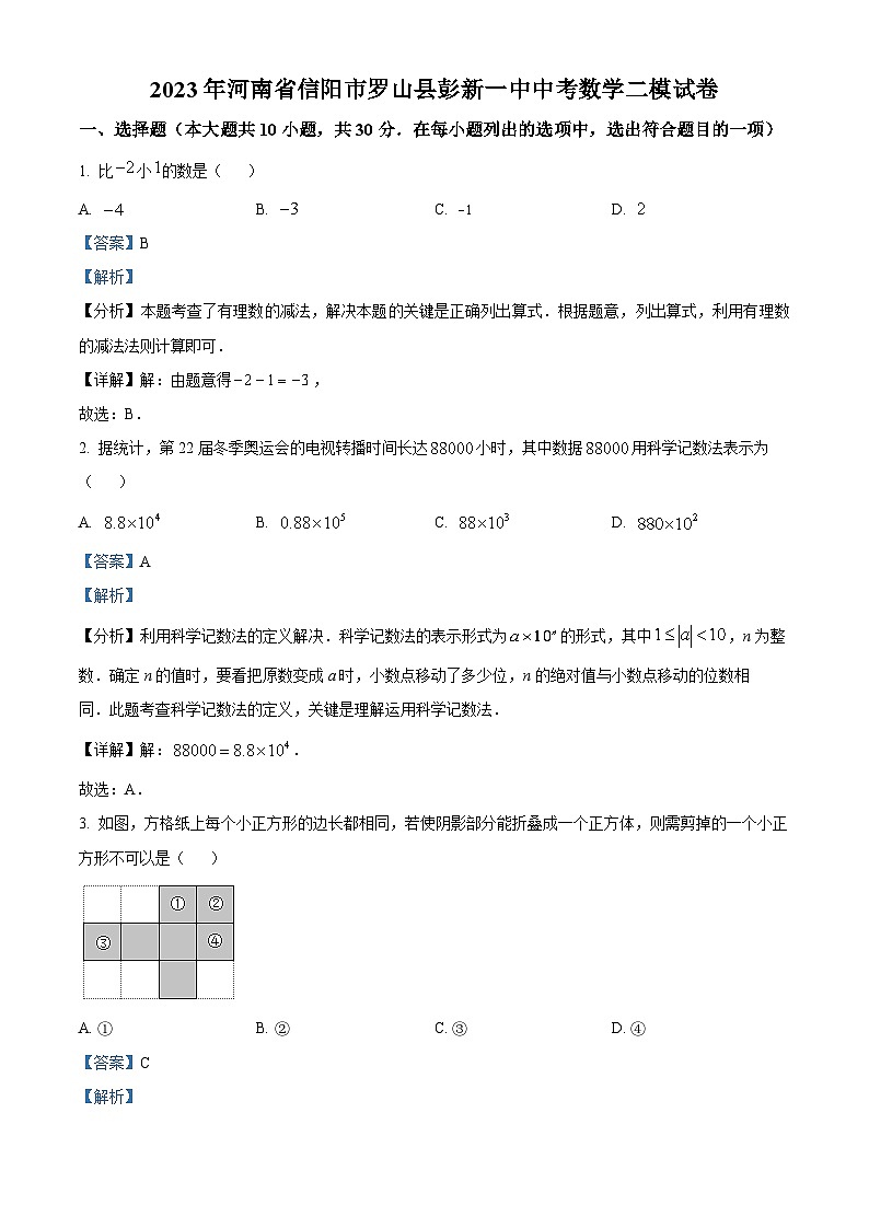 2023年河南省信阳市罗山县彭新镇一中中考数学二模模拟试题（原卷版+解析版）01