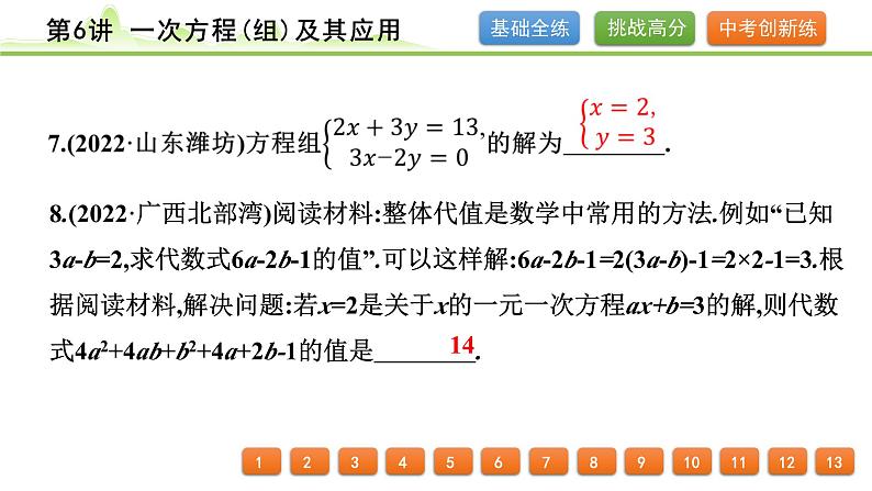 第6讲 一次方程(组)及其应用课件---2024年中考数学一轮复习08