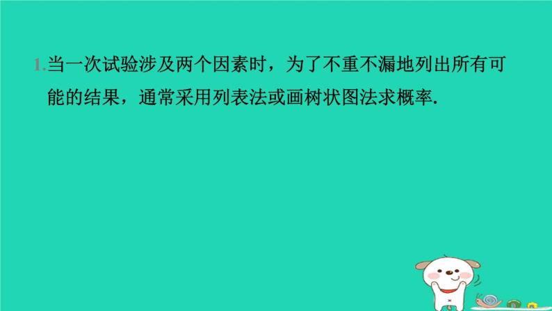 安徽专版2024春九年级数学下册第26章概率初步26.2等可能情形下的概率计算第2课时用画树状图法或列表法求概率作业课件新版沪科版02