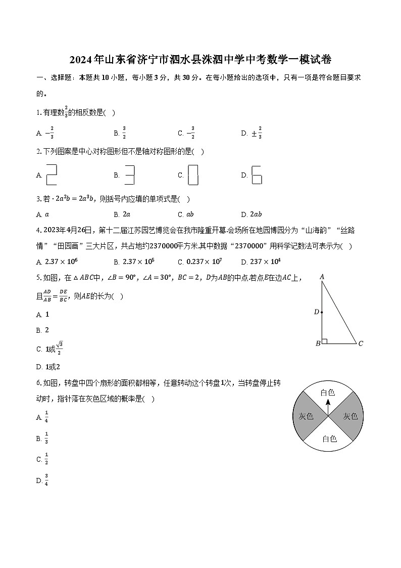 2024年山东省济宁市泗水县洙泗中学中考数学一模试卷（含解析）01
