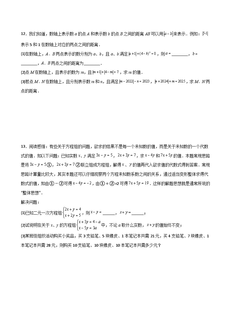 人教版七年级数学下册  第八章二元一次方程组压轴题考点训练(原卷版+解析)第3页