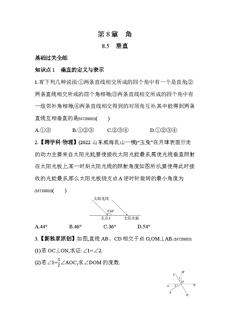 8.5　垂直--2024年青岛版数学七年级下册精品同步练习01