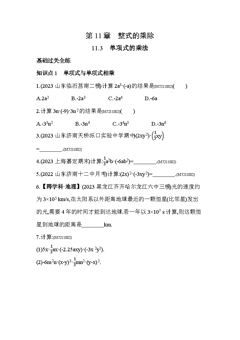 11.3　单项式的乘法--2024年青岛版数学七年级下册精品同步练习第1页