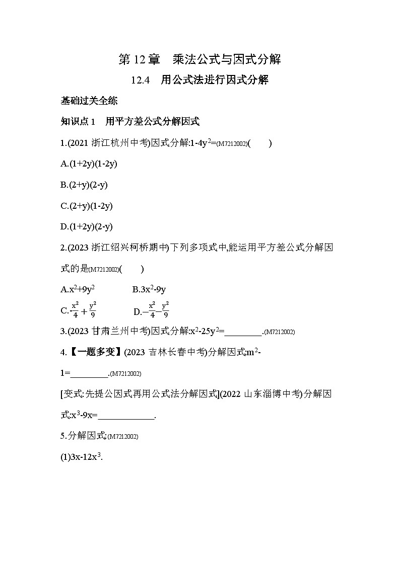 12.4　用公式法进行因式分解--2024年青岛版数学七年级下册精品同步练习01