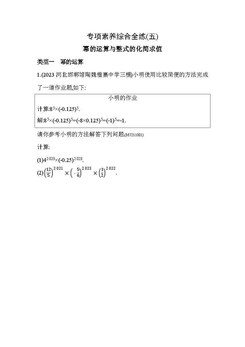 05-专项素养综合全练(五)幂的运算与整式的化简求值--2024年青岛版数学七年级下册精品同步练习第1页