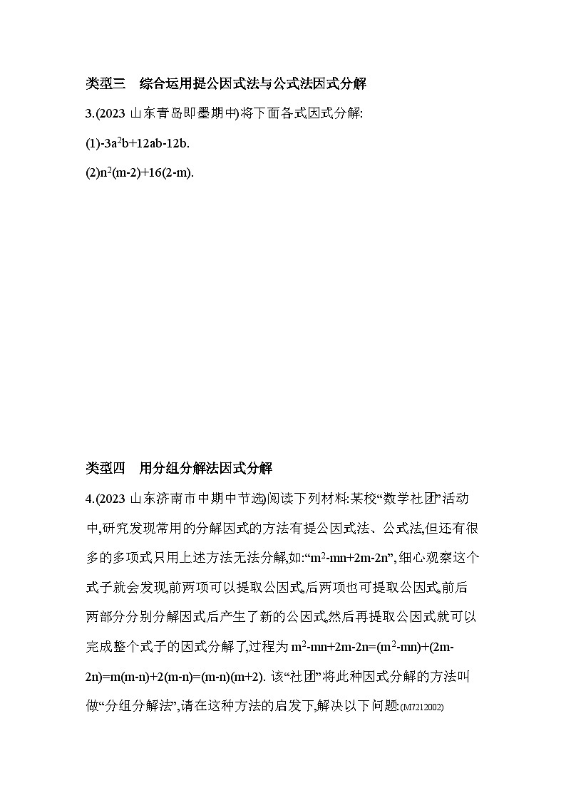 06-专项素养综合全练(六)因式分解的方法--2024年青岛版数学七年级下册精品同步练习第2页