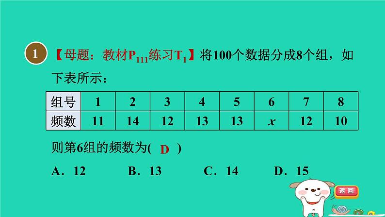 安徽专版2024春八年级数学下册第20章数据的初步分析20.1数据的频数分布1频数与频率作业课件新版沪科版03