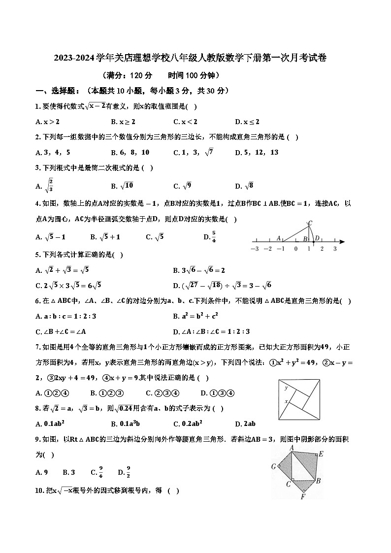 河南省信阳市息县关店理想学校2023-2024学年八年级下学期数学第一次月考试卷第1页
