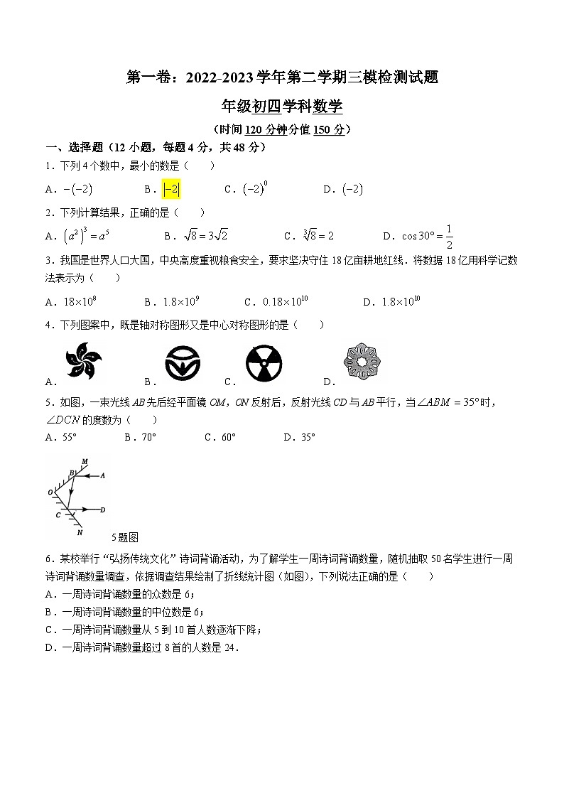 2023年山东省泰安市泰山博文中学中考三模数学模拟试题(无答案)01