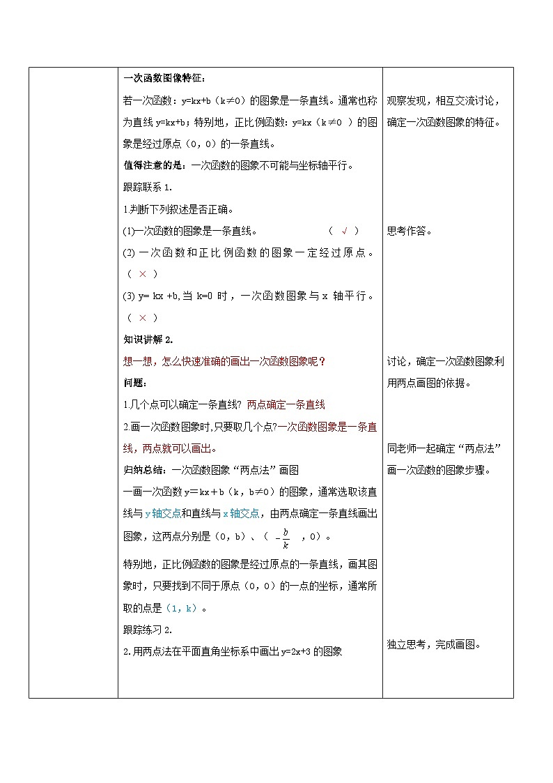 华师大版八年级下册数学 17.3.2 一次函数的图象 教学设计02
