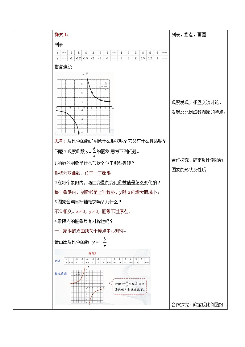 华师大版八年级下册数学 17.4.2 反比例函数的图象和性质 教学设计02